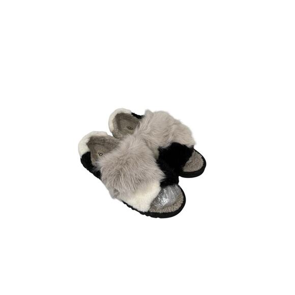 Ugg Australia Patchwork Fluff Slipper Slide Sheepskin Gray Black Womens 9 - Picture 4 of 9